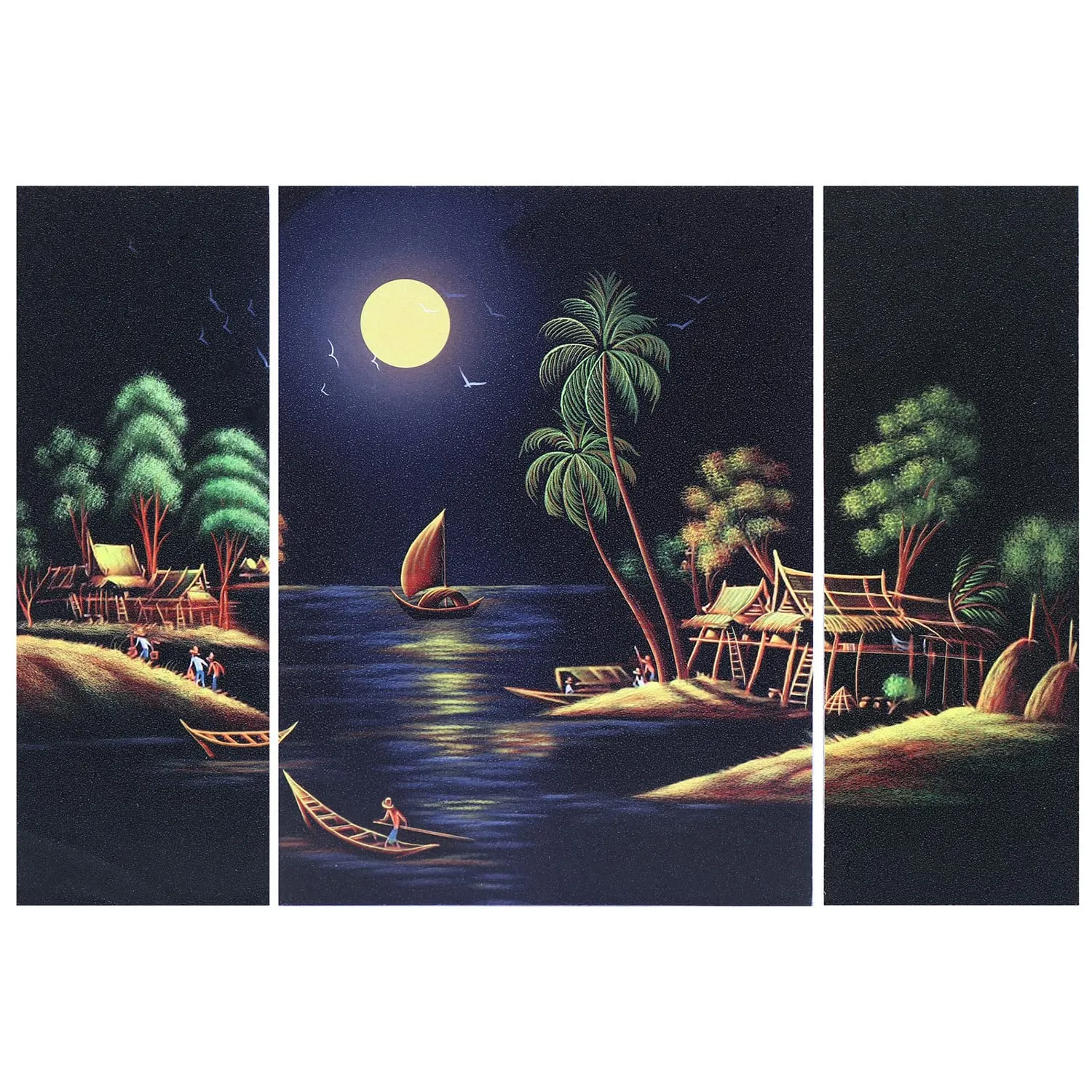 Kuber Industries Wall Paintings | MDF Wooden Wall Art for Living Room | Scenery Wall Sculpture |Painting for Bedroom | Office | Hotels | Gift | 1218KIM1 |3 Piece Set| Blue