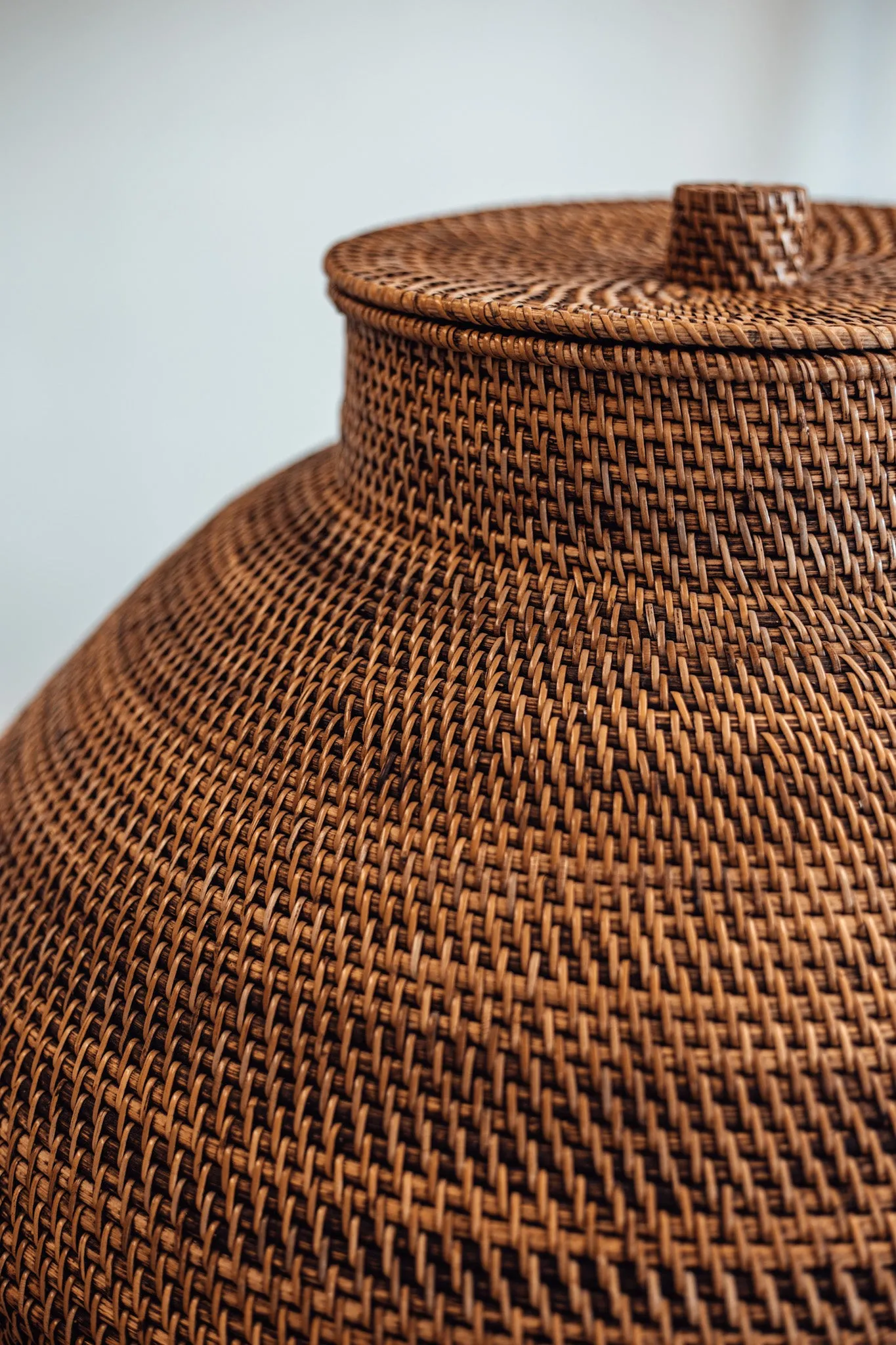 Large Brown Rattan Genie Basket with Lid