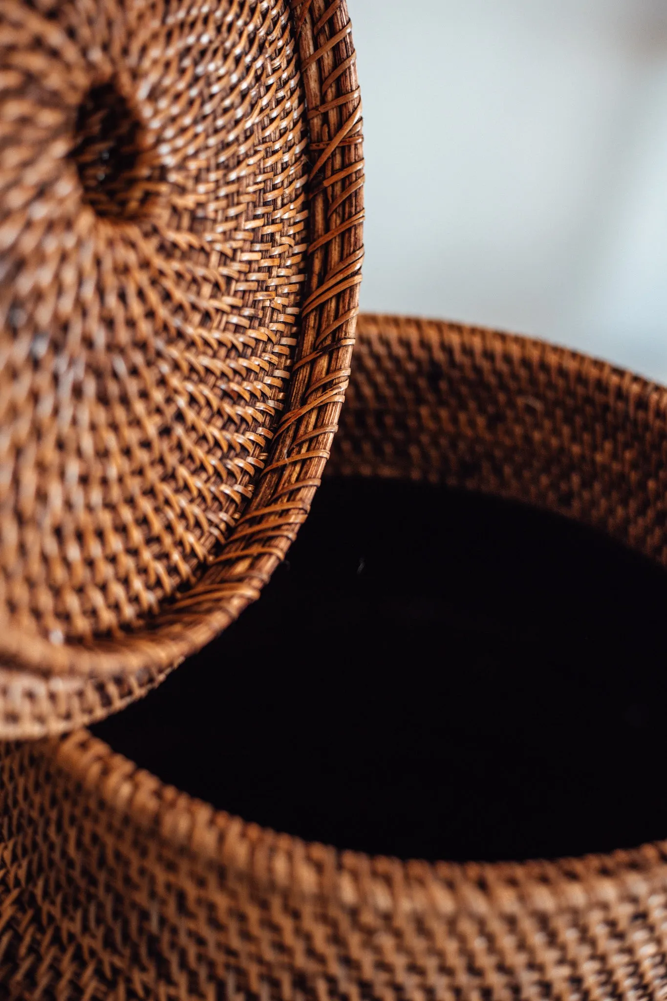 Large Brown Rattan Genie Basket with Lid