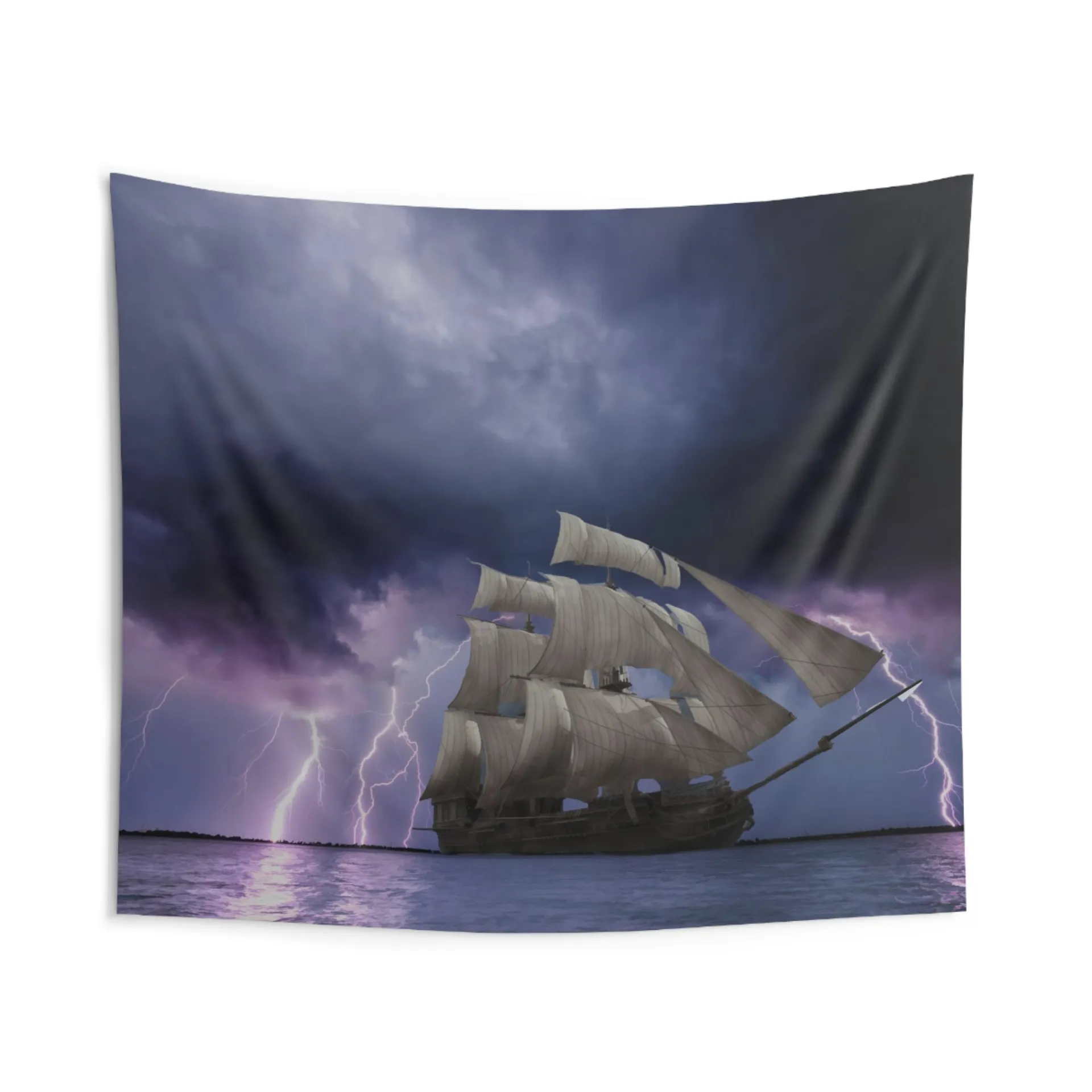 Lightning & Storm Ship Tapestry - High-Quality Polyester Wall Art for Stunning Home Decor