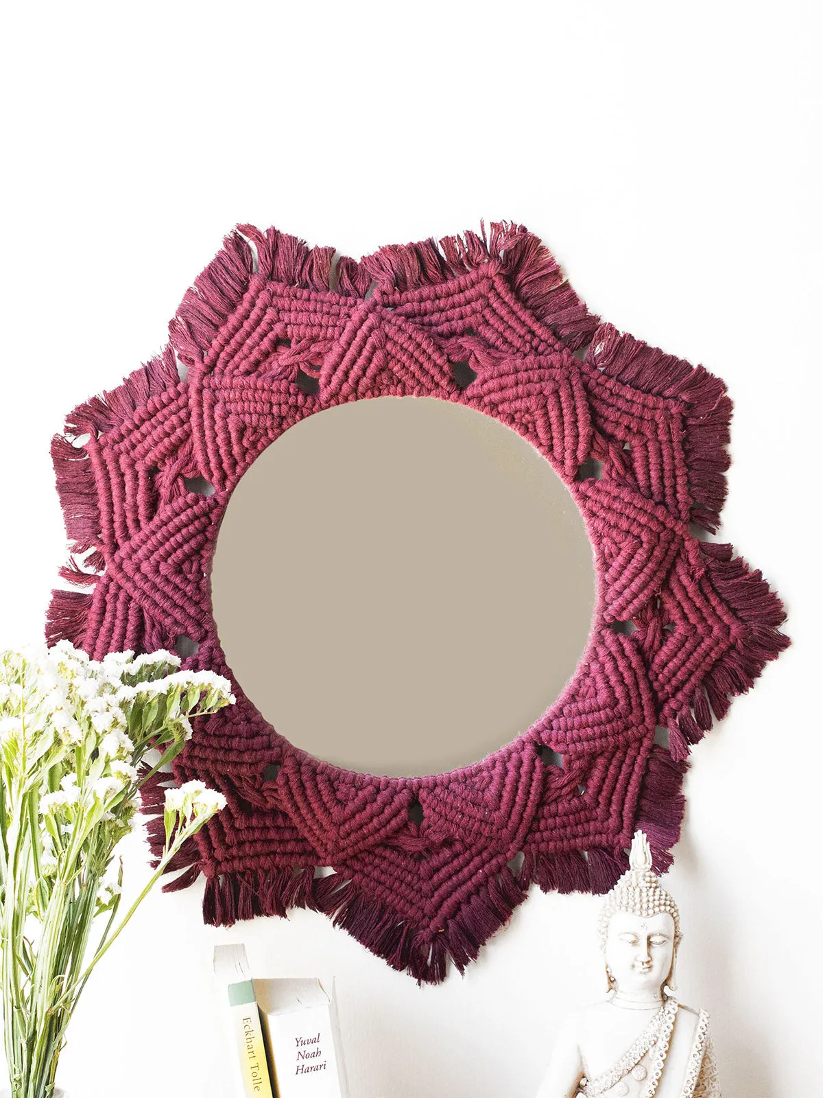 Macrame Mirror Maroon Color