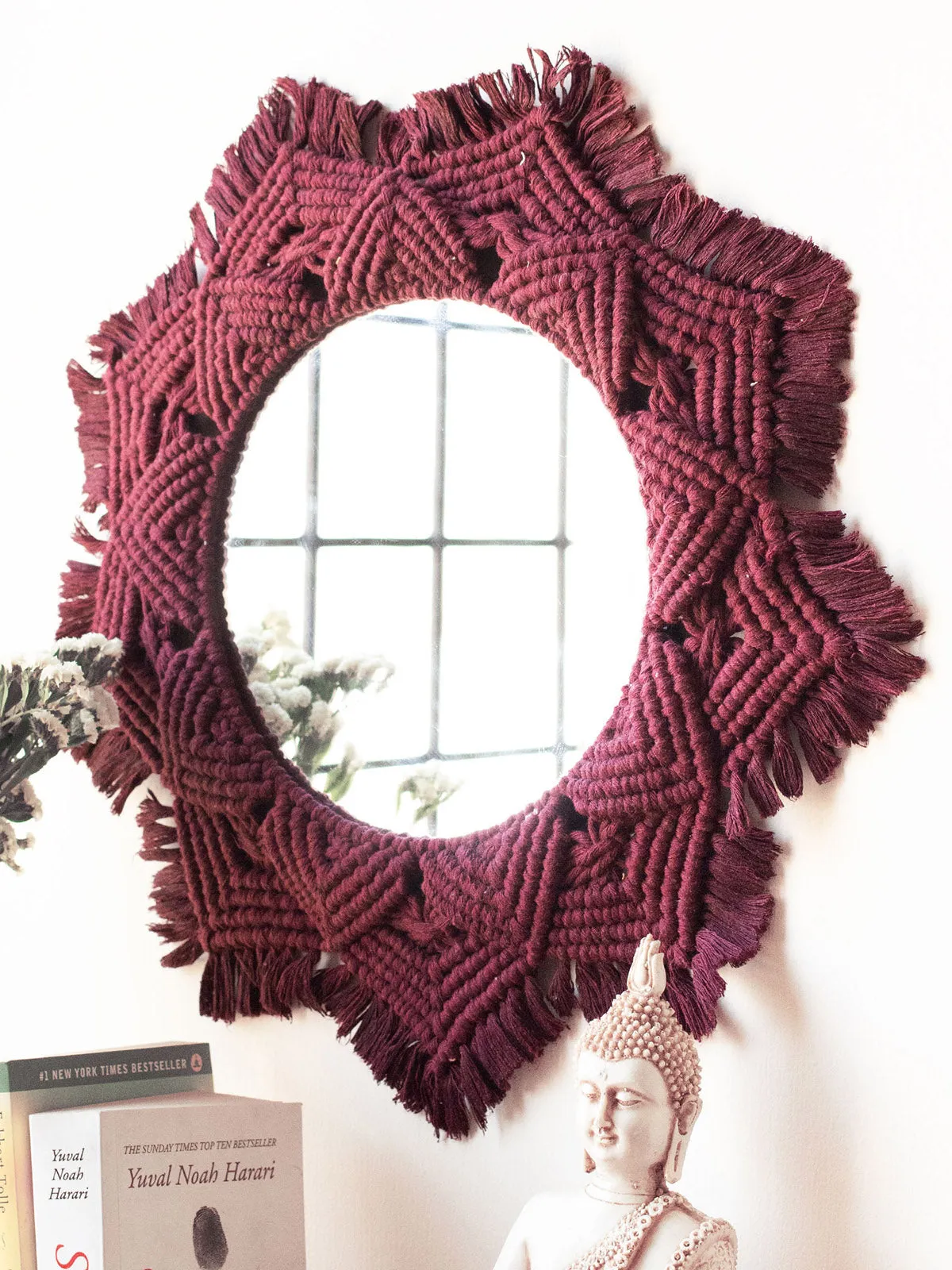 Macrame Mirror Maroon Color