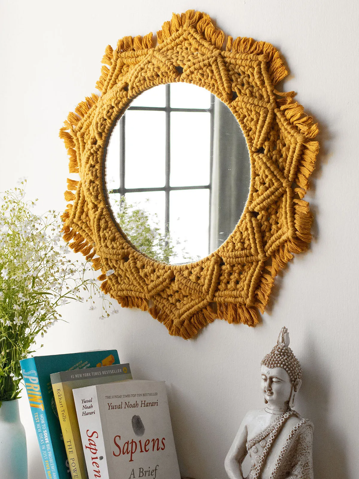 Macrame Mirror Mustard Yellow Color