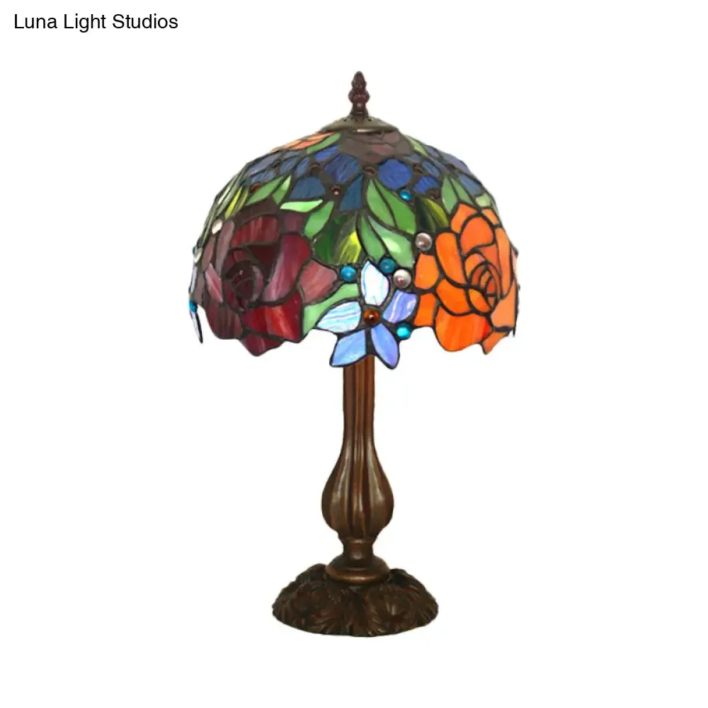 Maria - Victorian Blossom Table Lamp - Multicolored Stained Glass Night Stand