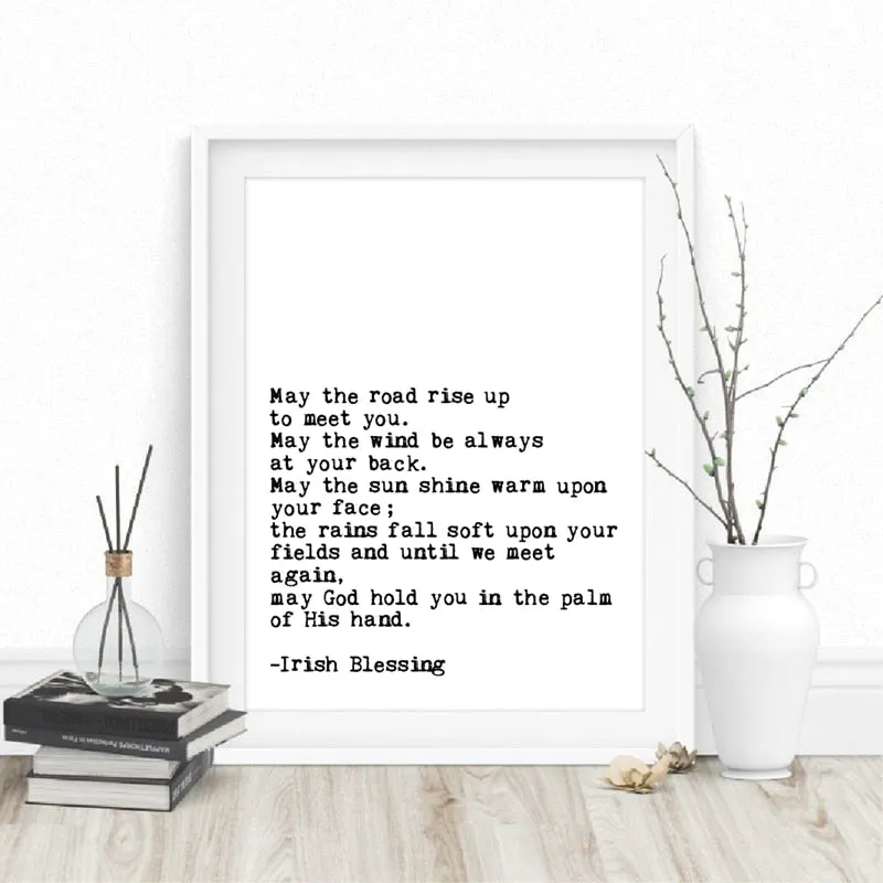 May The Road Rise Up To Meet You Simple Irish Blessing Quote Wall Art Black White Minimalist Fine Art Canvas Print Modern Pictures For Home Office Interior Decor