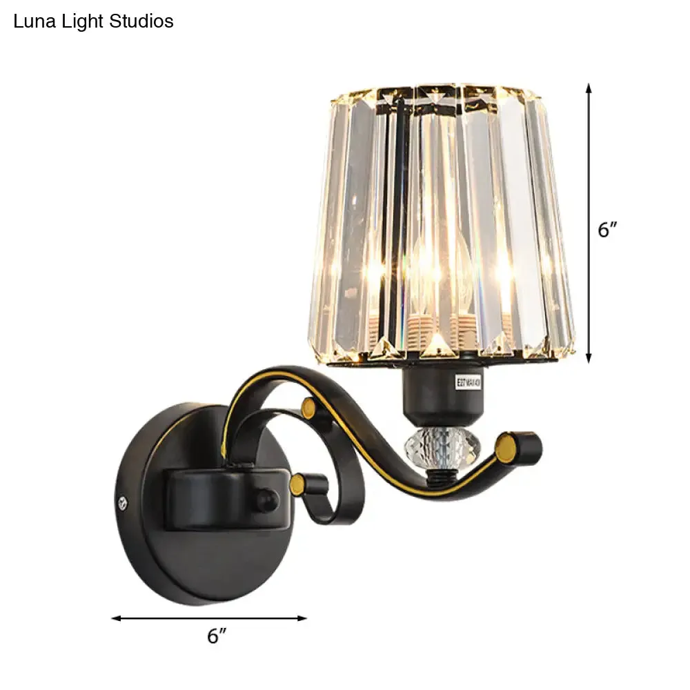 Modern Clear Glass Conic Wall Lamp - 1/2-Bulb Black Sconce Lighting with Crystal Decor