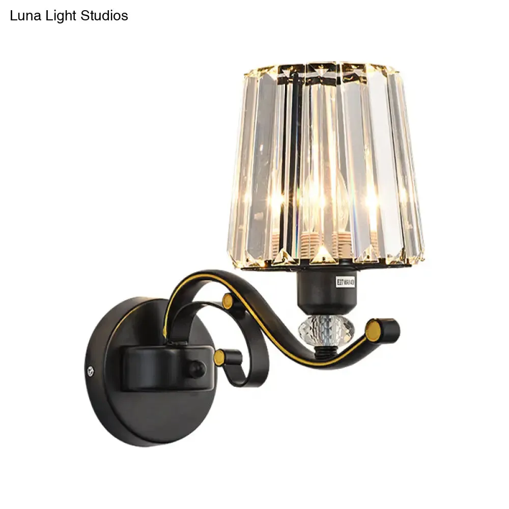 Modern Clear Glass Conic Wall Lamp - 1/2-Bulb Black Sconce Lighting with Crystal Decor