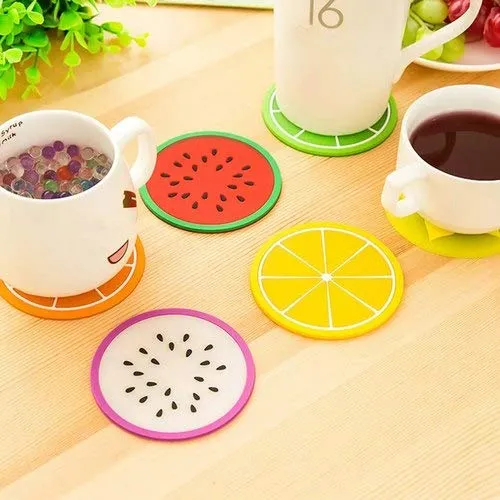 Mopslik - 6 Pcs Fruit Theme Random Design Anti Slip Silicone Fruit Coaster ( Silicone , Multicolor)