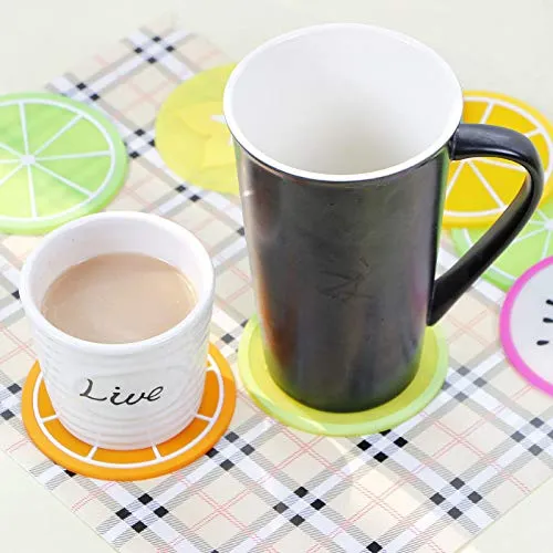 Mopslik - 6 Pcs Fruit Theme Random Design Anti Slip Silicone Fruit Coaster ( Silicone , Multicolor)