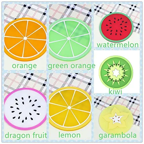 Mopslik - 6 Pcs Fruit Theme Random Design Anti Slip Silicone Fruit Coaster ( Silicone , Multicolor)
