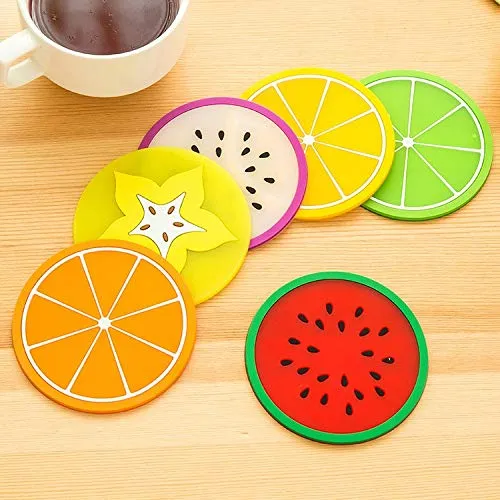 Mopslik - 6 Pcs Fruit Theme Random Design Anti Slip Silicone Fruit Coaster ( Silicone , Multicolor)