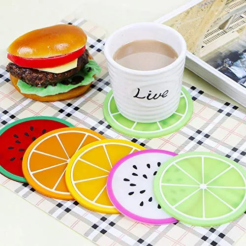 Mopslik - 6 Pcs Fruit Theme Random Design Anti Slip Silicone Fruit Coaster ( Silicone , Multicolor)