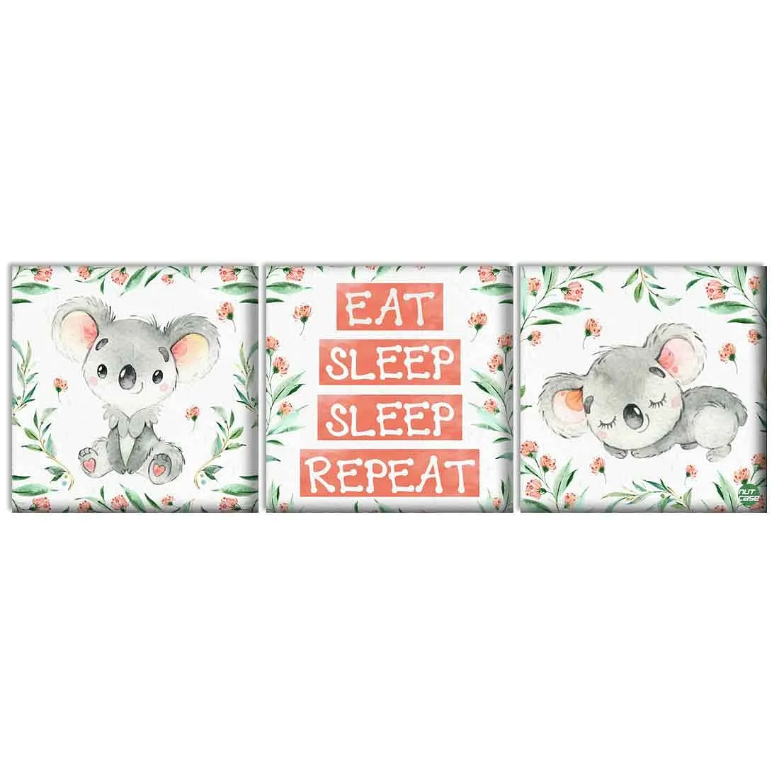 Nutcase Wall Art For Kids Room Stylish Panel Non-Fading Digital Painting for Children room, Bedroom Set of 3 - koala