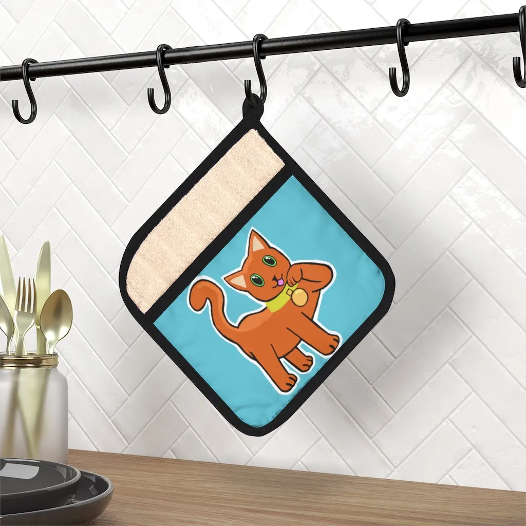 Orange Kitty Pot Holder with Pocket