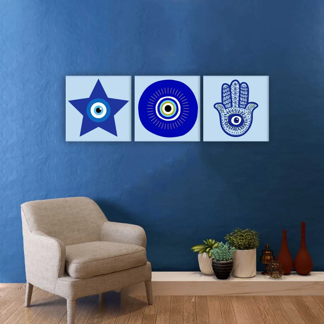 Pack of 3 Hanging Panels for Office Wall Art Decoration - Evil Eye Protector
