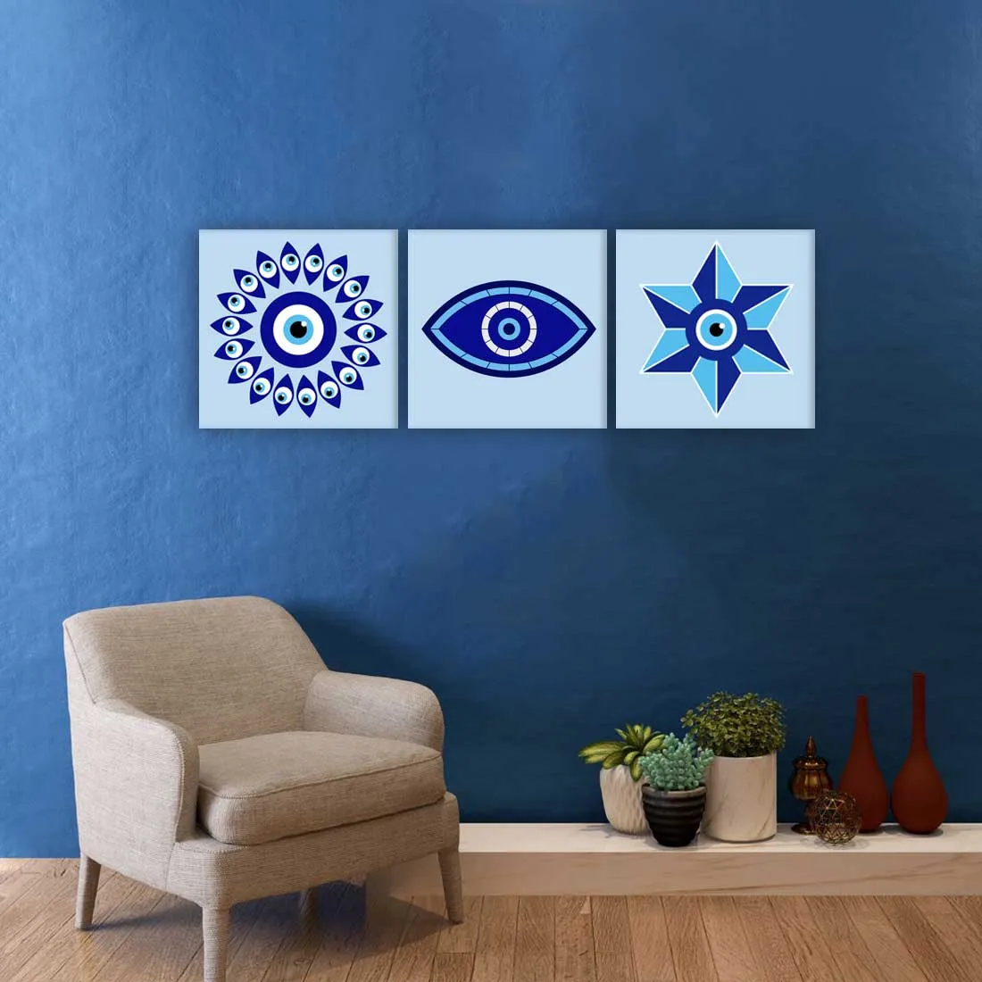 Pack of 3 Hanging Panels for Office Wall Art Decoration - Evil Eye Protector