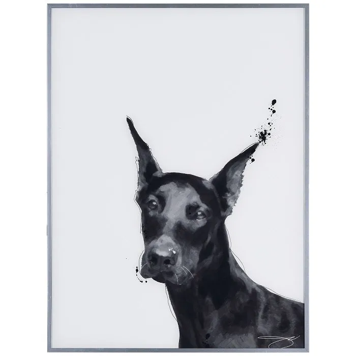 "Doberman Black and White Pet Dog Wall Art