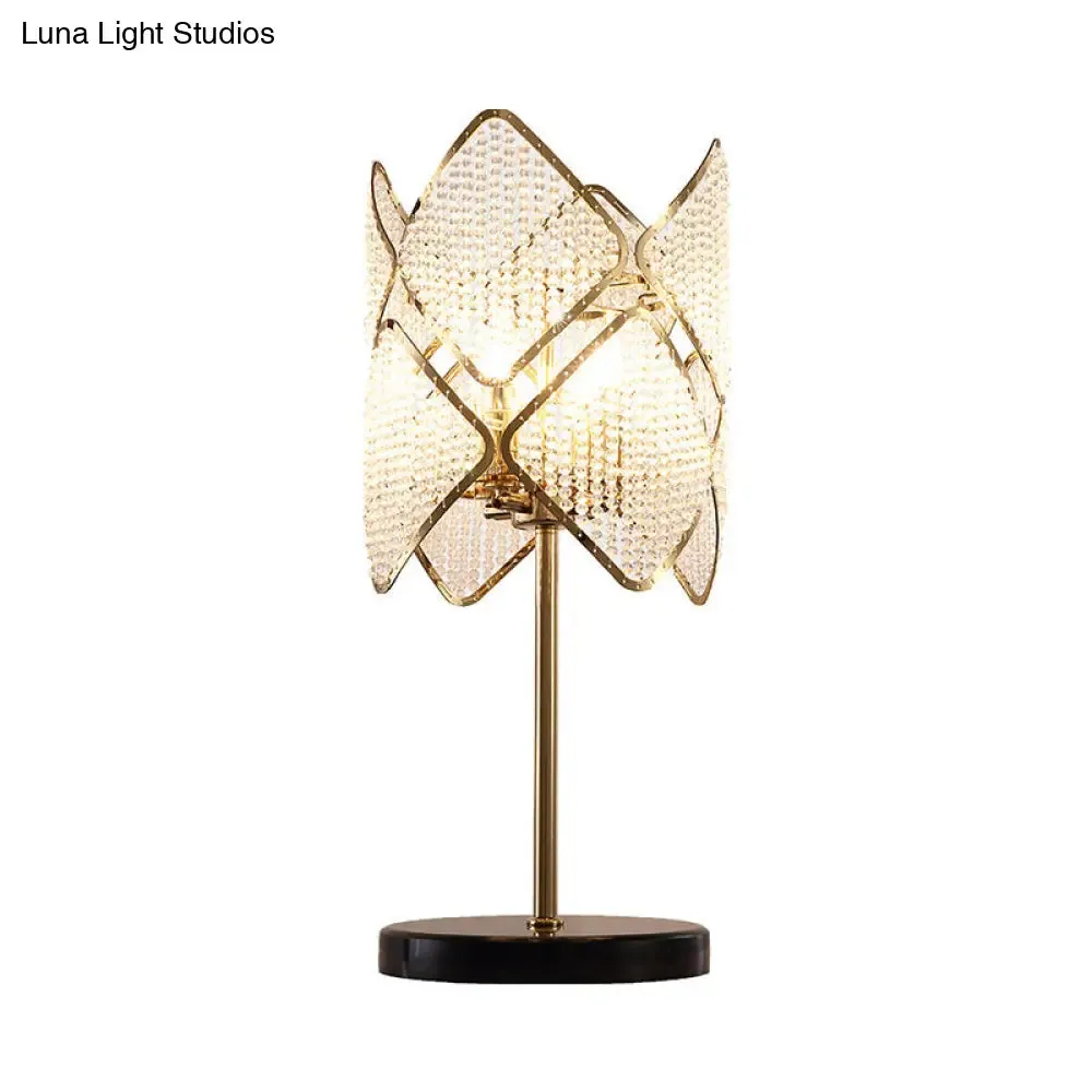 Rastaban - 1- Clear Crystal Beads Gold/Chrome Table Light Rhombus 1 Head Contemporary Night Stand Lamp for Sleeping Room