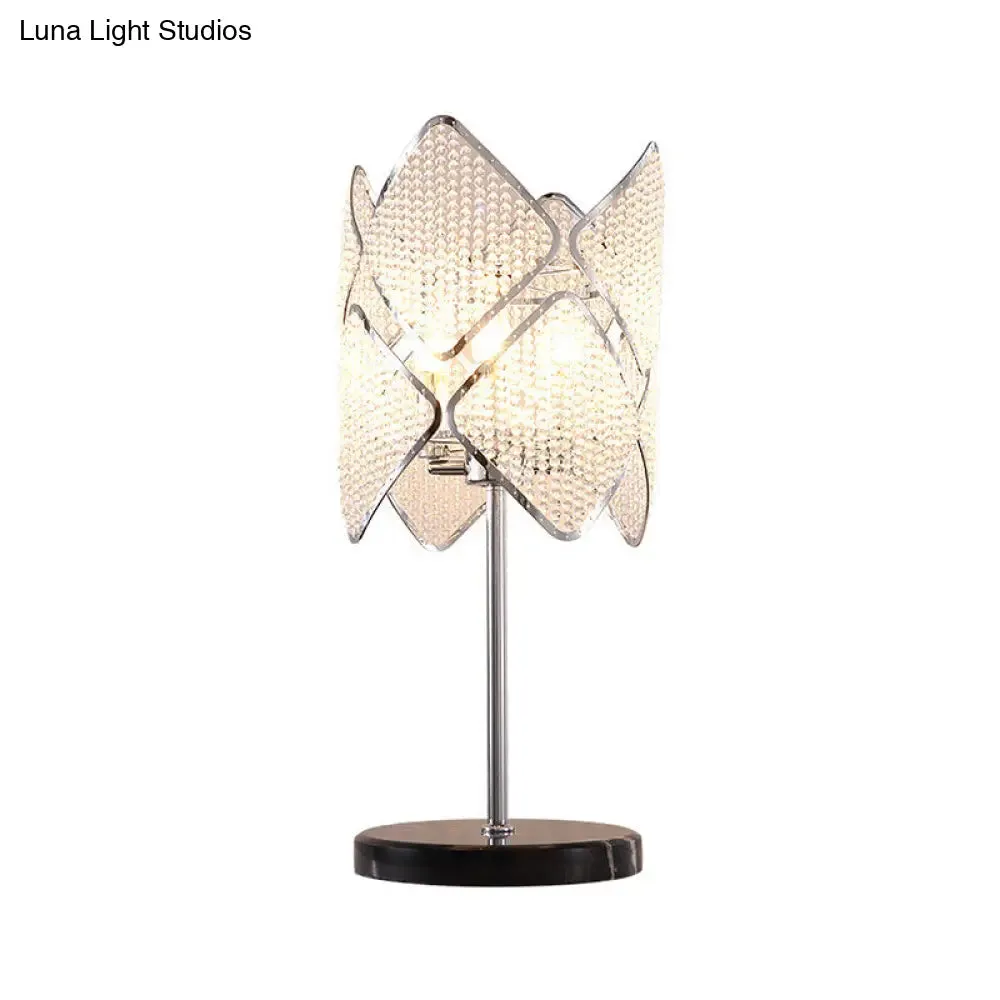 Rastaban - 1- Clear Crystal Beads Gold/Chrome Table Light Rhombus 1 Head Contemporary Night Stand Lamp for Sleeping Room