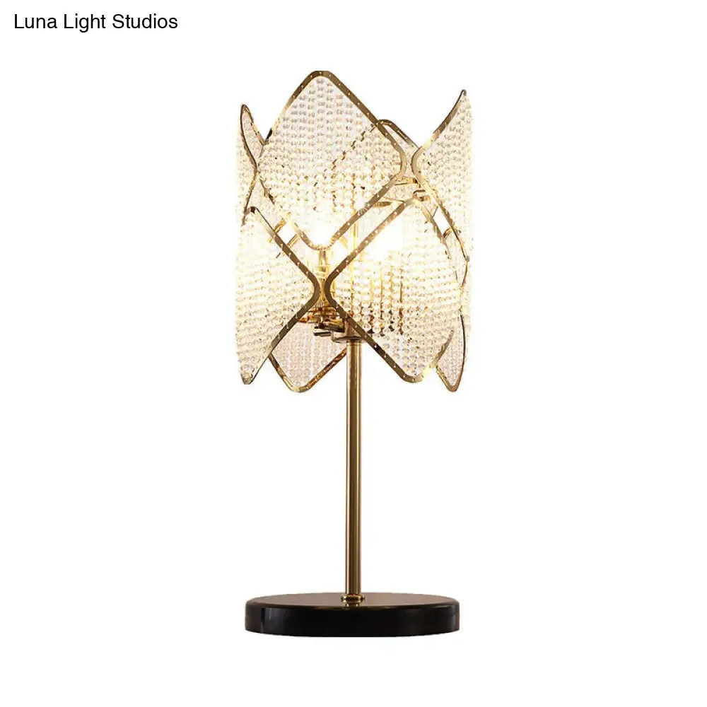 Rastaban - 1- Clear Crystal Beads Gold/Chrome Table Light Rhombus 1 Head Contemporary Night Stand Lamp for Sleeping Room