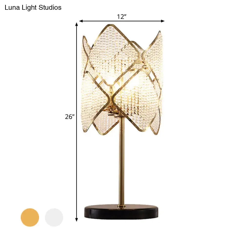 Rastaban - 1- Clear Crystal Beads Gold/Chrome Table Light Rhombus 1 Head Contemporary Night Stand Lamp for Sleeping Room