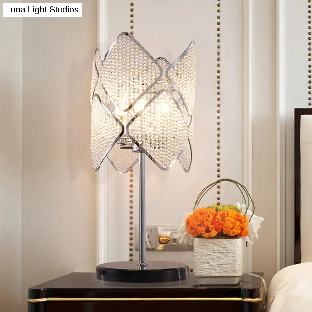 Rastaban - 1- Clear Crystal Beads Gold/Chrome Table Light Rhombus 1 Head Contemporary Night Stand Lamp for Sleeping Room