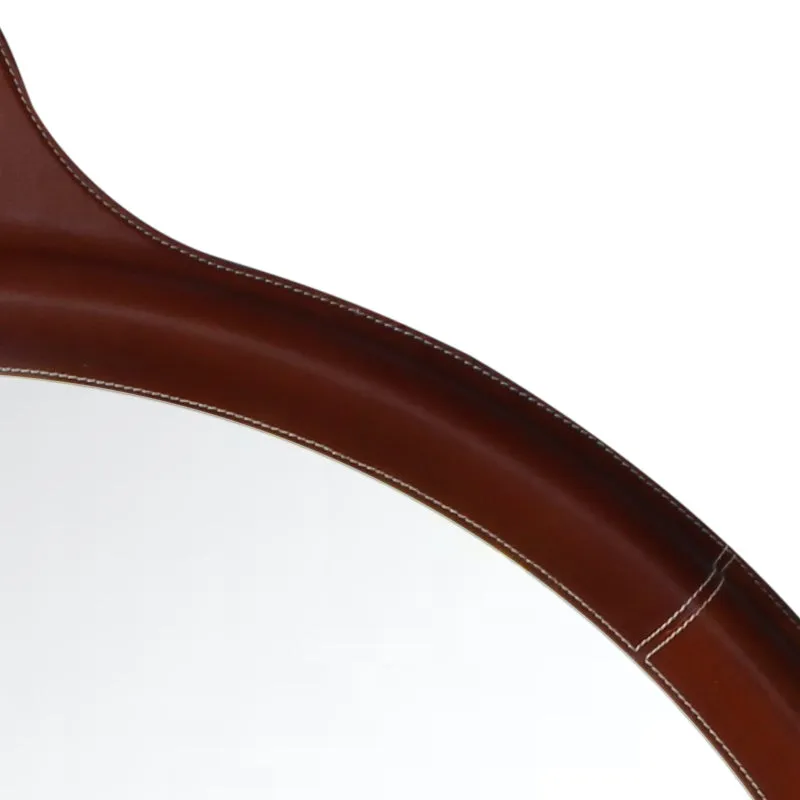 Round Indian Leather Stitched Mirror