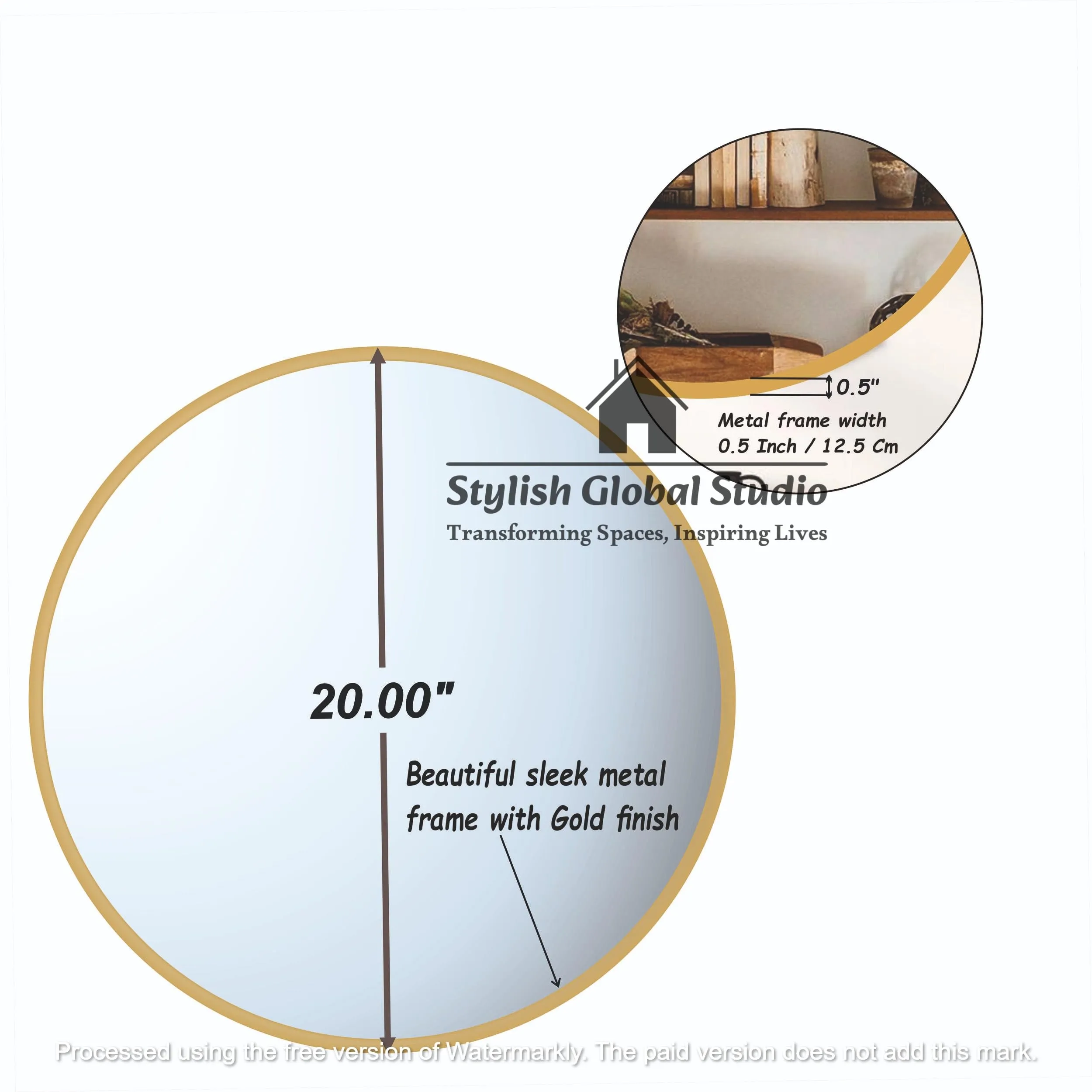 Stylish Vanity Round Wall Mirror for Bathroom//20 Inch Round Metal Frame in Gold, Wall-Mounted Mirrors for Bathroom, Living Rooms, Entryways (Gold, 20 Inches)