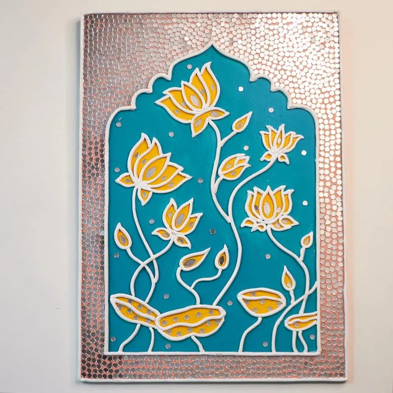 Suhasini Crafts Mirror Madala Lippan Art Wall - Right Rectangle Shape And Mirror Madala Lippan Art Wall - Center Rectangle Shape