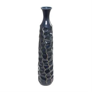 Teal Ceramic Tall Geometric Floor Vase with Gold Accents -  8" X 8" X 40"