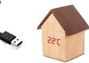 The Giftery HUT Shape Wooden LED Clock with Temperature and Sound Sensor | Dual Power (Battery/USB)