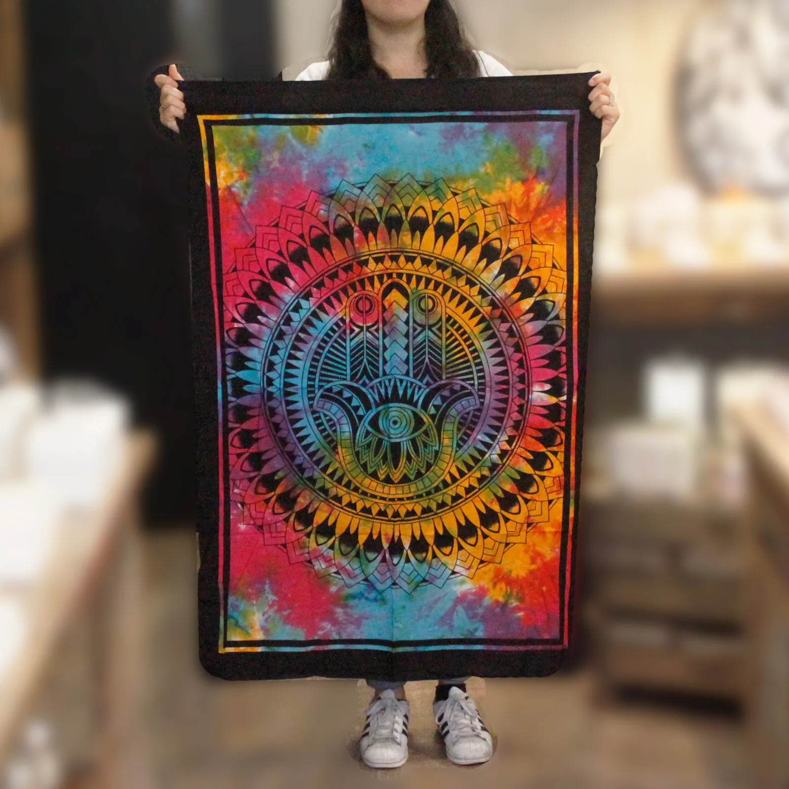 Vibrant Cotton Wall Art - Hamsa Hand | Ancient Indian Design