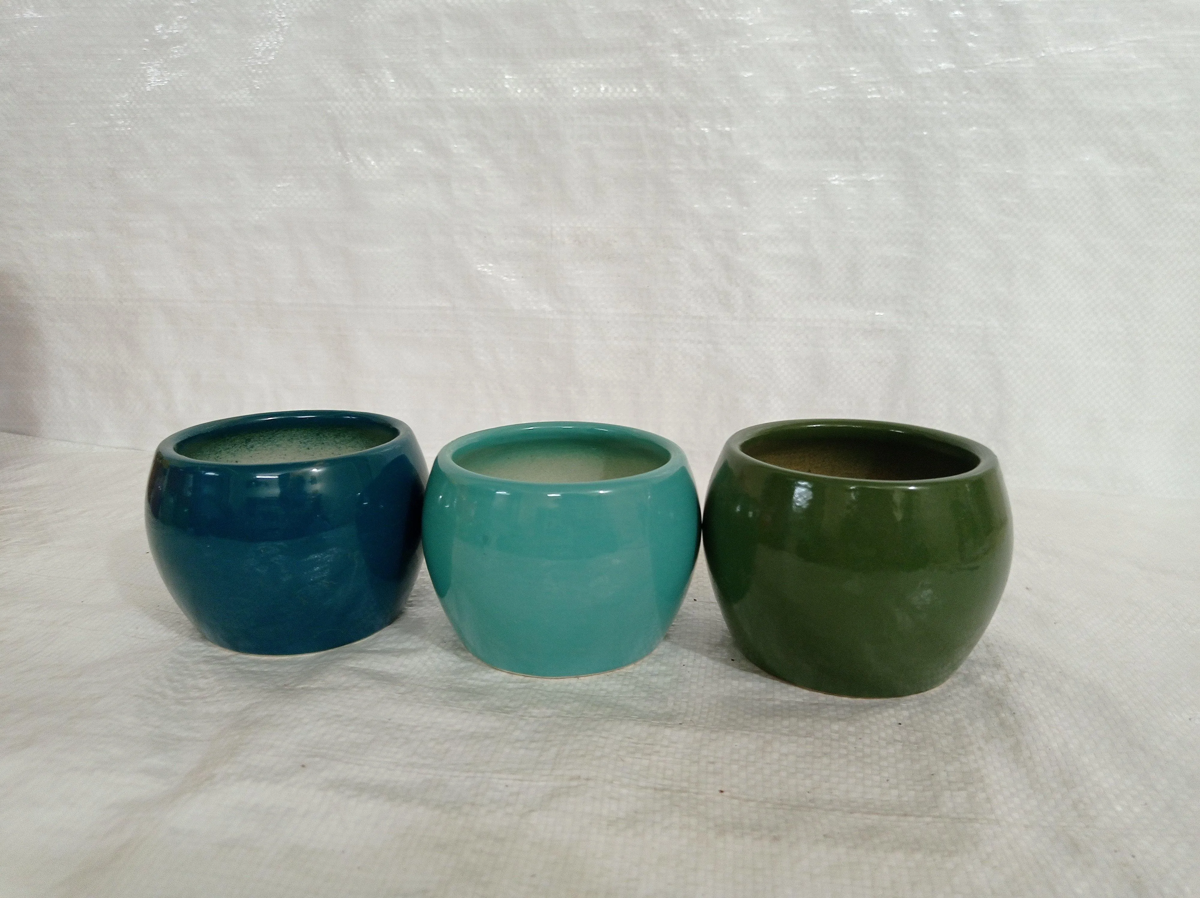 Vibrant Round Ceramic Plant Pot Trio | Green, Sky Blue & Blue