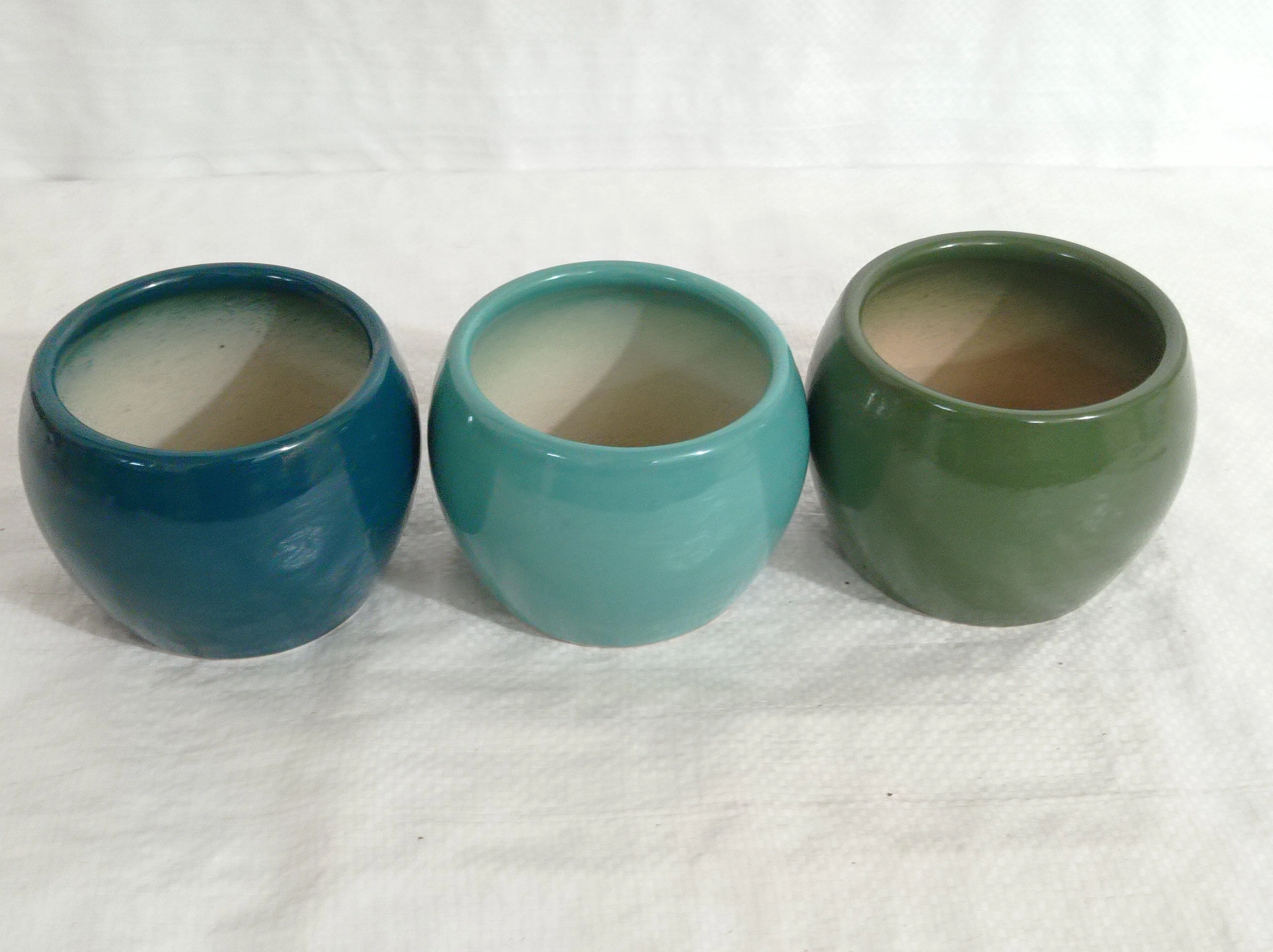 Vibrant Round Ceramic Plant Pot Trio | Green, Sky Blue & Blue