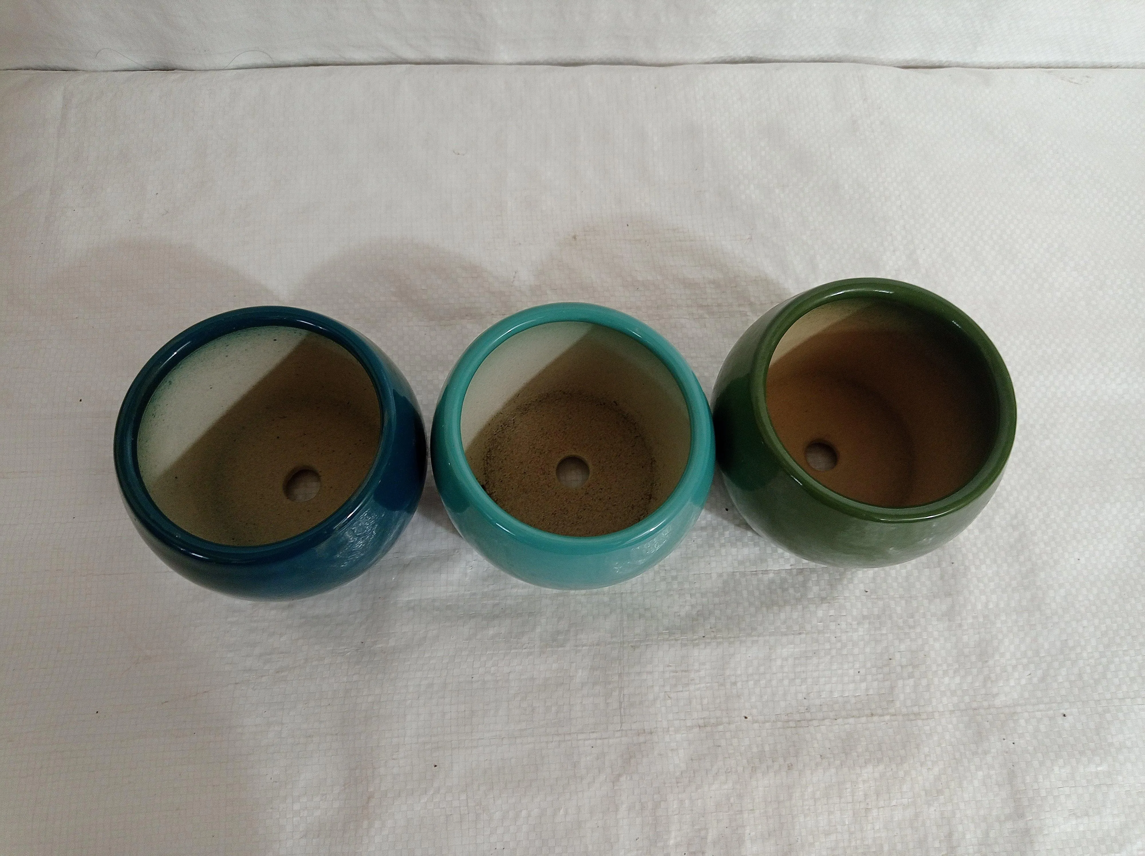 Vibrant Round Ceramic Plant Pot Trio | Green, Sky Blue & Blue