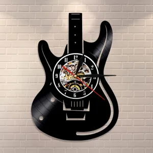 Vinyl Record Guitar Vintage Wall Clock For Rock n Roll Music Lover Studio Wall Art Decor Or Gift To Guitarist