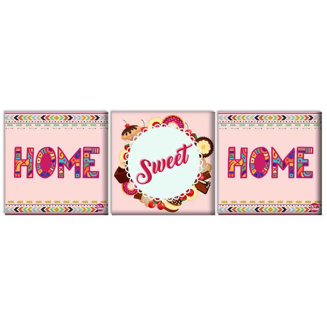 Wall Art Decor Hanging Panels Set Of 3 -Home Sweet Home Pink