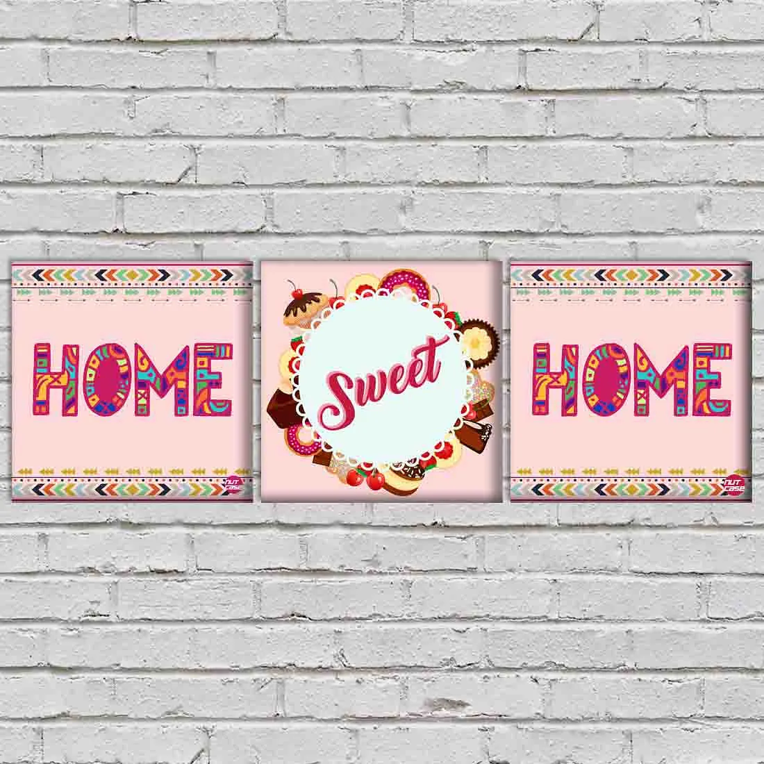 Wall Art Decor Hanging Panels Set Of 3 -Home Sweet Home Pink