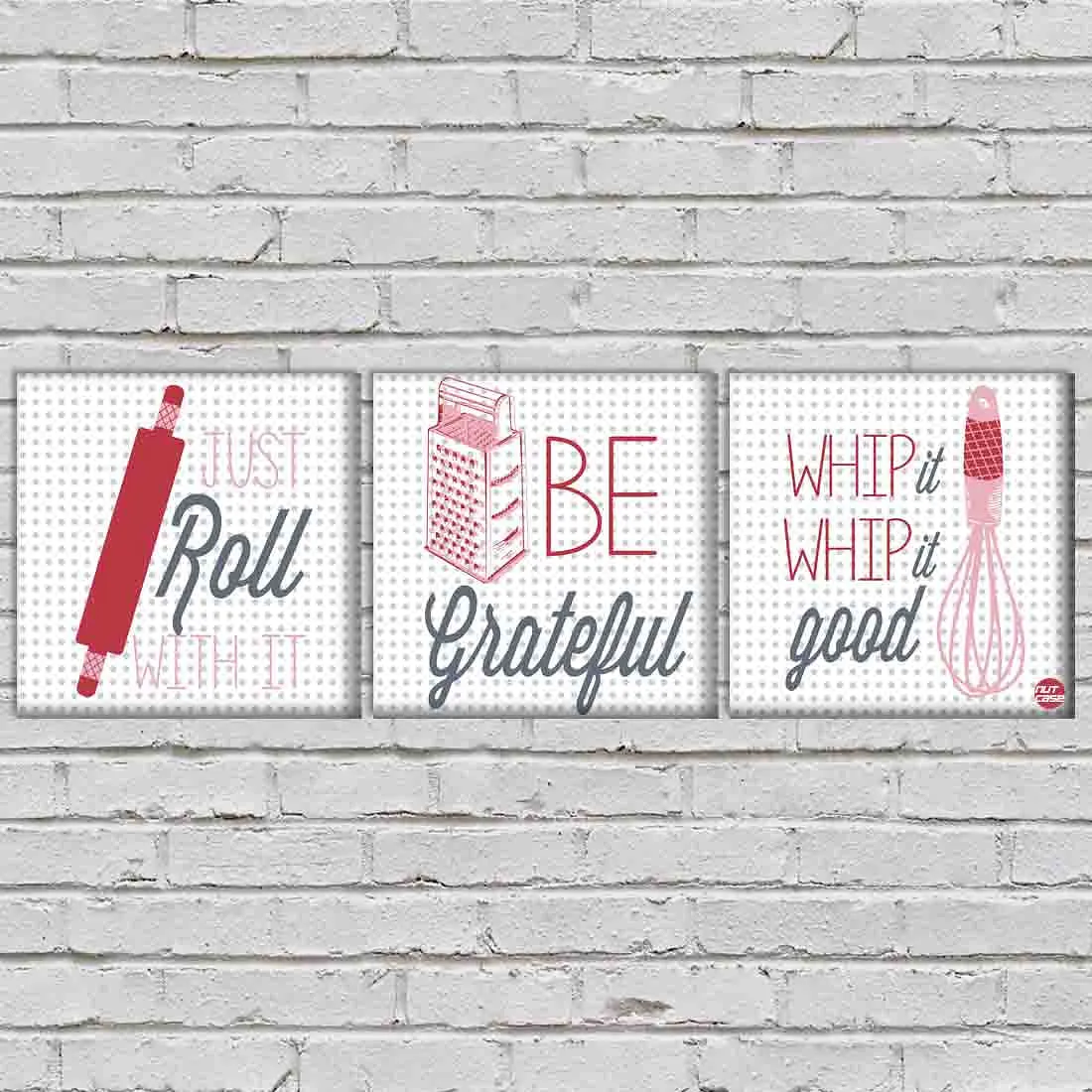Wall Art Decor Hanging Panels Set Of 3 -Just Roll Be Grateful