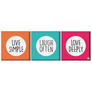 Wall Art Decor Hanging Panels Set Of 3 -Live Simple Laugh Often Love Deeply