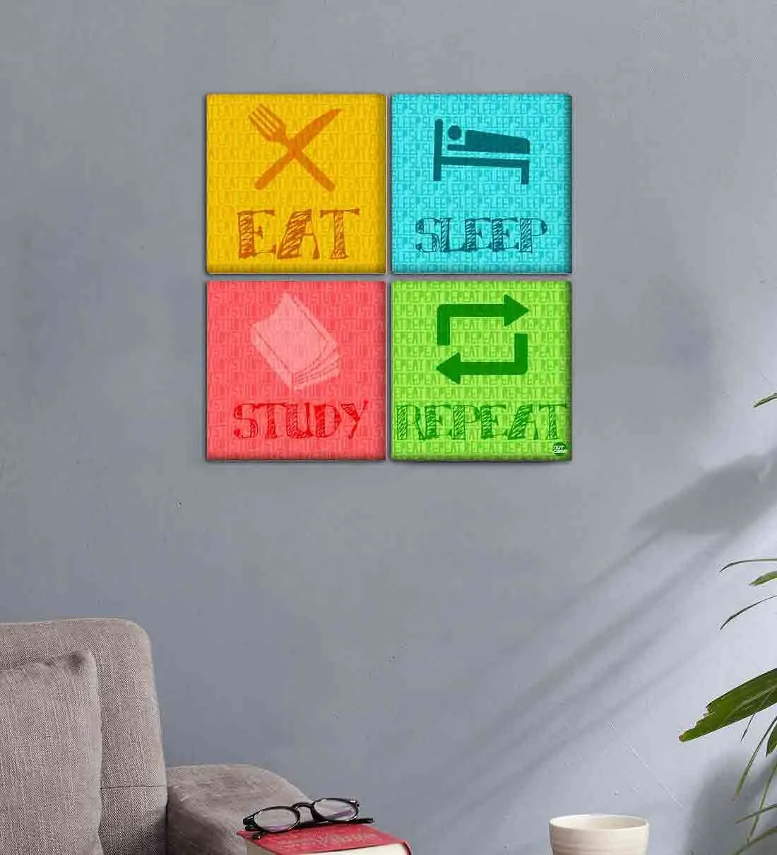 Wall Art Decor Panel For Home - Eat Sleep Study Repeat
