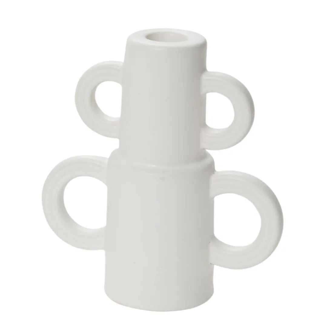White Ceramic Taper Candle Holder